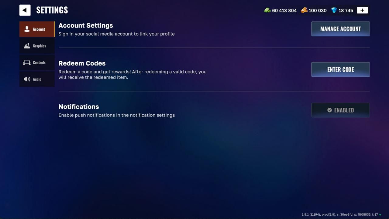 Menu des paramètres de Flex City