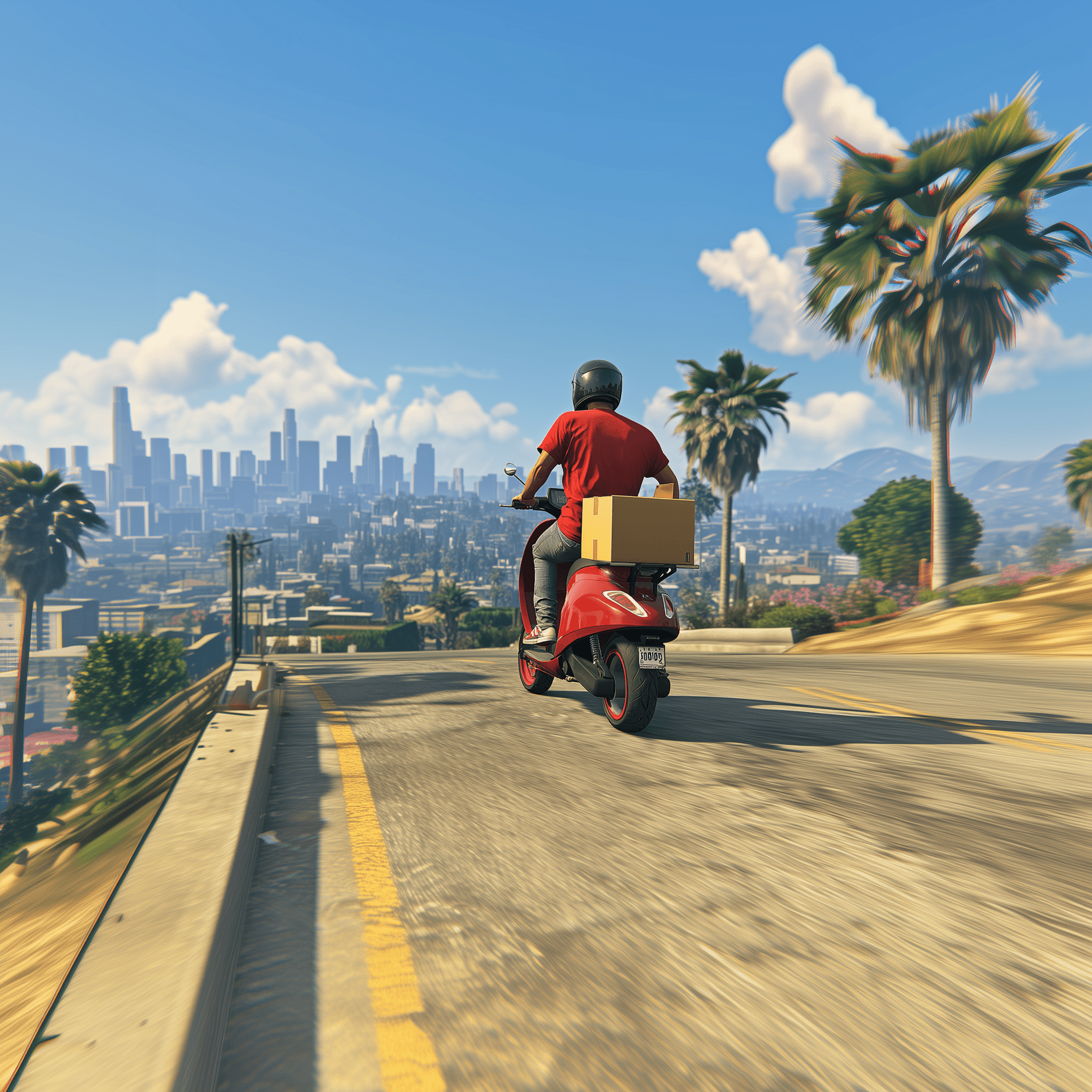 Personnage de Flex City effectuant une livraison en Pizza Scooter